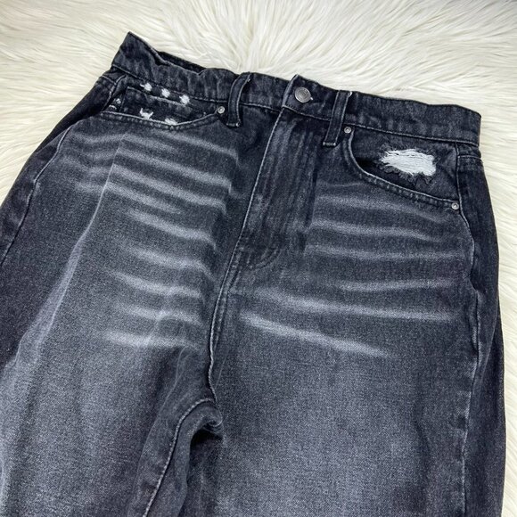 RSQ Women's Black Wash Distressed High Waisted 90's Jean - Picture 5 of 9